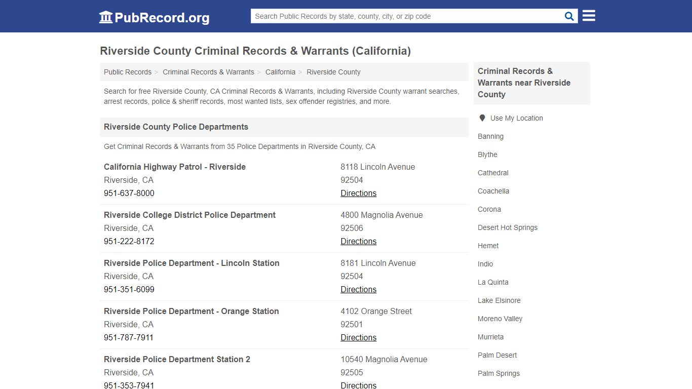 Riverside County Criminal Records & Warrants (California)